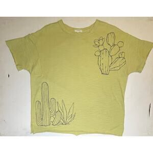 Easel Los Angeles 100% Cotton Cactus Graphic Tee Sz S Chartreuse Boxy Fit EUC